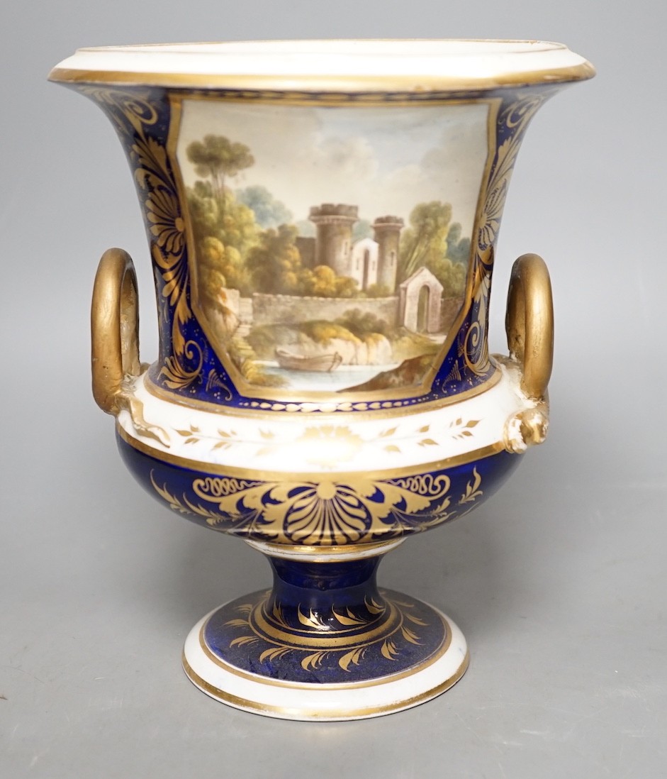 A Derby named twin handled cup, 'View near Rome', 20.5cm